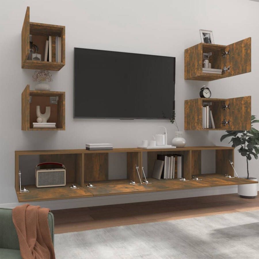 The Living Store TV-meubelset Gerookt eiken 2x 100x30x30cm + 4x 30.5x30x30cm - Foto 3