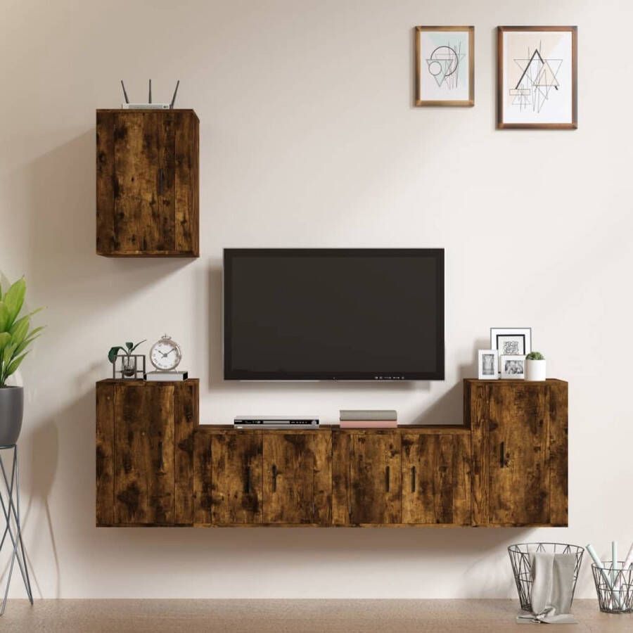 The Living Store TV-meubelset Gerookt Eiken 3 x 40x34.5x60 cm + 2 x 57x34.5x40 cm Tv Kast Tv Meubel Houten Tv Kast Bruine Tv Kast Salontafel - Foto 3