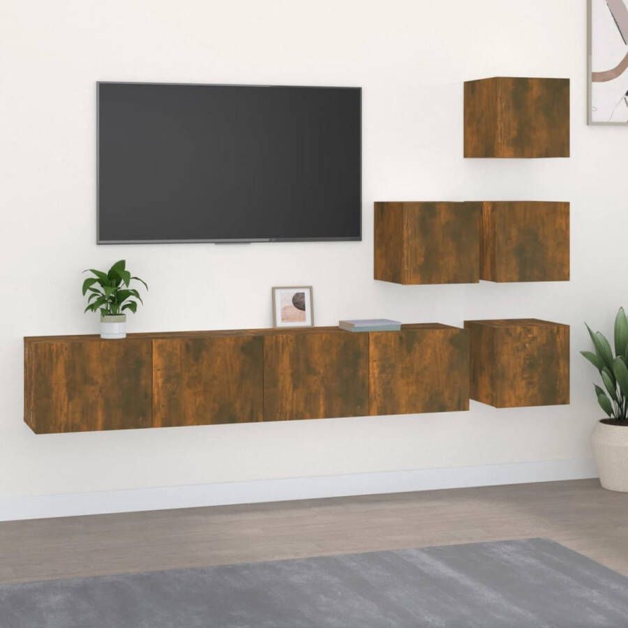 The Living Store TV-meubelset Gerookt eiken 30.5 x 30 x 30 cm (S) 80 x 30 x 30 cm (L) 4 x tv-meubel (S) 2 x tv-meubel (L) - Foto 2