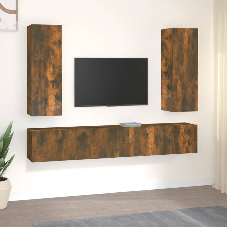 The Living Store TV-meubelset Gerookt Eiken 3x 60x30x30 cm + 2x 30.5x30x90 cm - Foto 2