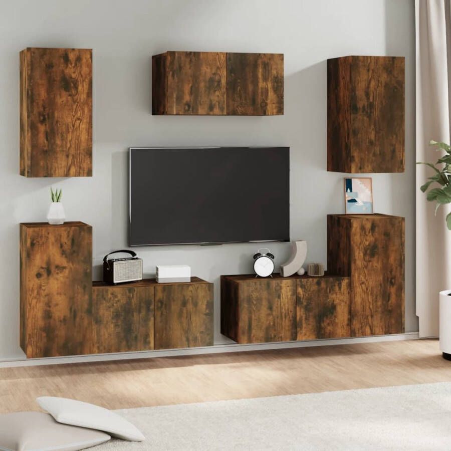 The Living Store TV-meubelset gerookt eiken 3x 60x30x30 cm 4x 30.5x30x60 cm - Foto 2