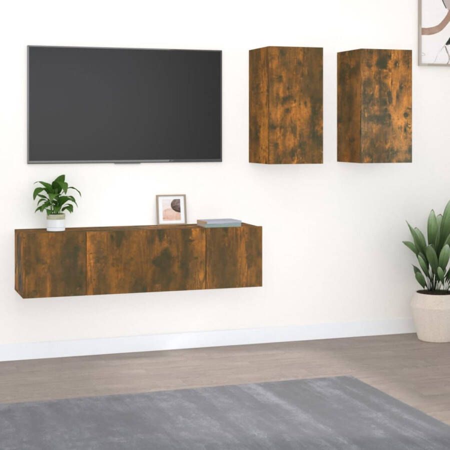 The Living Store TV-meubelset Gerookt eiken Wandgemonteerd 2 deuren- 60 x 30 x 30 cm 1 deur- 30.5 x 30 x 60 cm - Foto 2