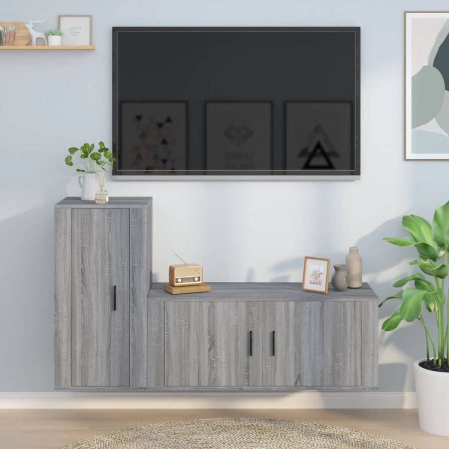 The Living Store TV-meubelset grijs sonoma eiken 100 x 34.5 x 40 cm en 40 x 34.5 x 80 cm - Foto 2