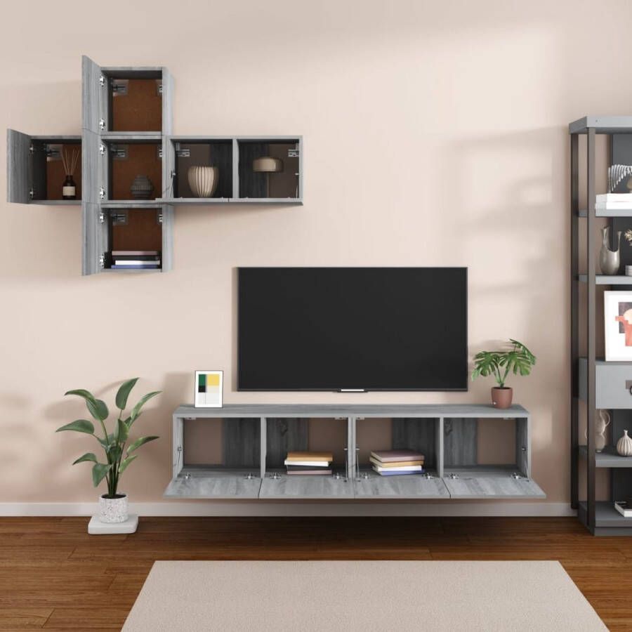 The Living Store TV-meubelset Grijs Sonoma Eiken 4x30x30cm + 1x60x30x30cm + 2x80x30x30cm Trendy en praktisch - Foto 2