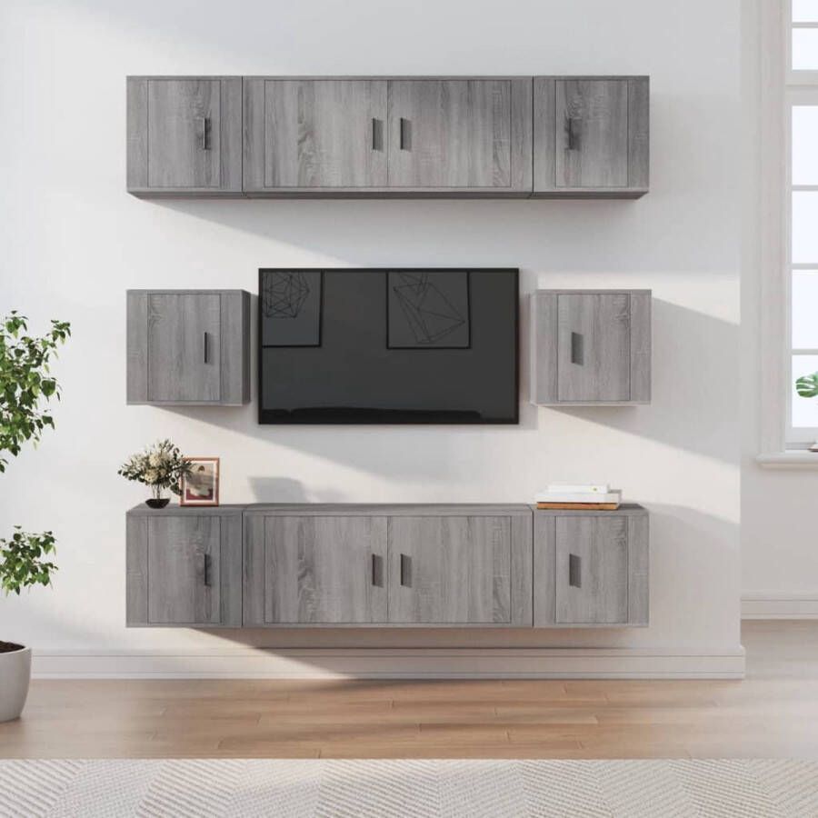 The Living Store Tv-meubelset Grijs Sonoma Eiken Klassiek Design Wandgemonteerd 2x 100x34.5x40cm 6x 40x34.5x40cm - Foto 2