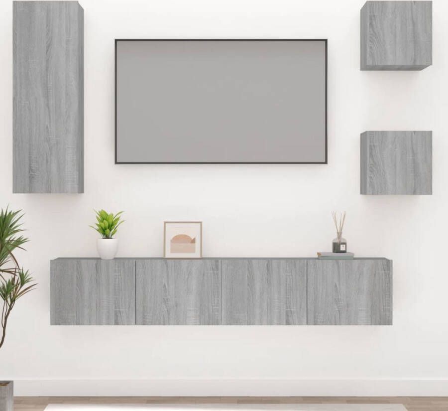 The Living Store TV-meubelset Grijs Sonoma Eiken Set van 2x 30.5x30x30 cm 1x 30.5x30x90 cm 2x 80x30x30 cm - Foto 2