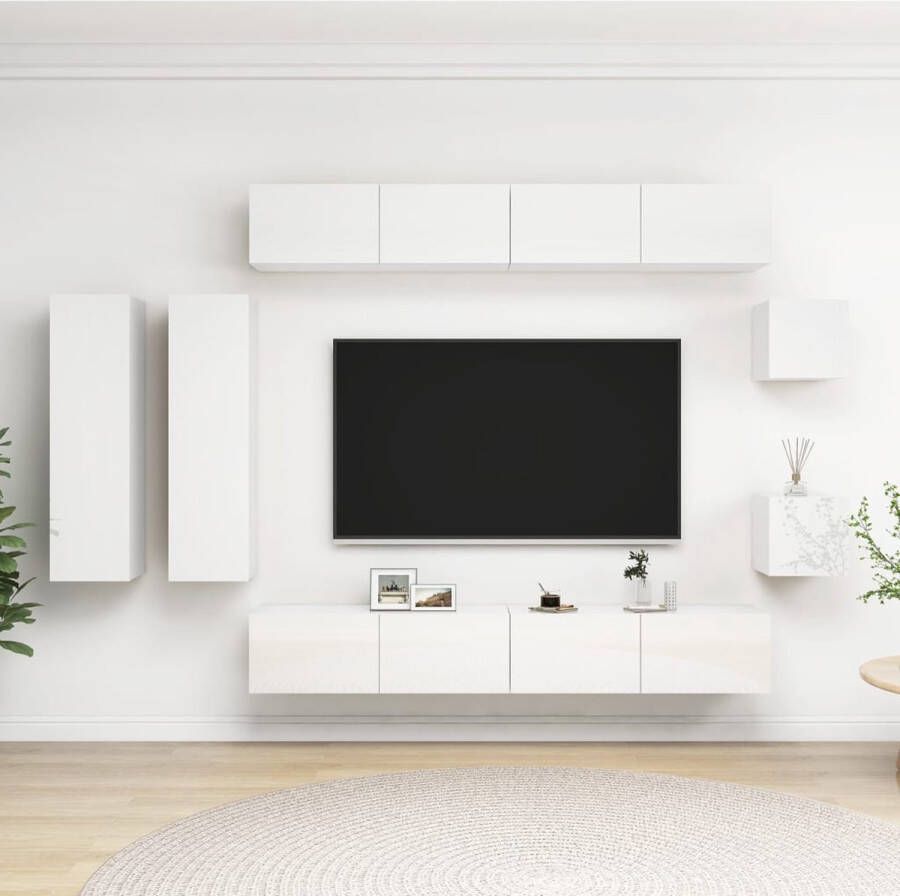 The Living Store TV-meubelset Hangend Spaanplaat 4x TV-meubel 100x30x30cm 2x TV-meubel 30.5x30x110cm 2x TV-meubel 30.5x30x30cm Hoogglans wit - Foto 2