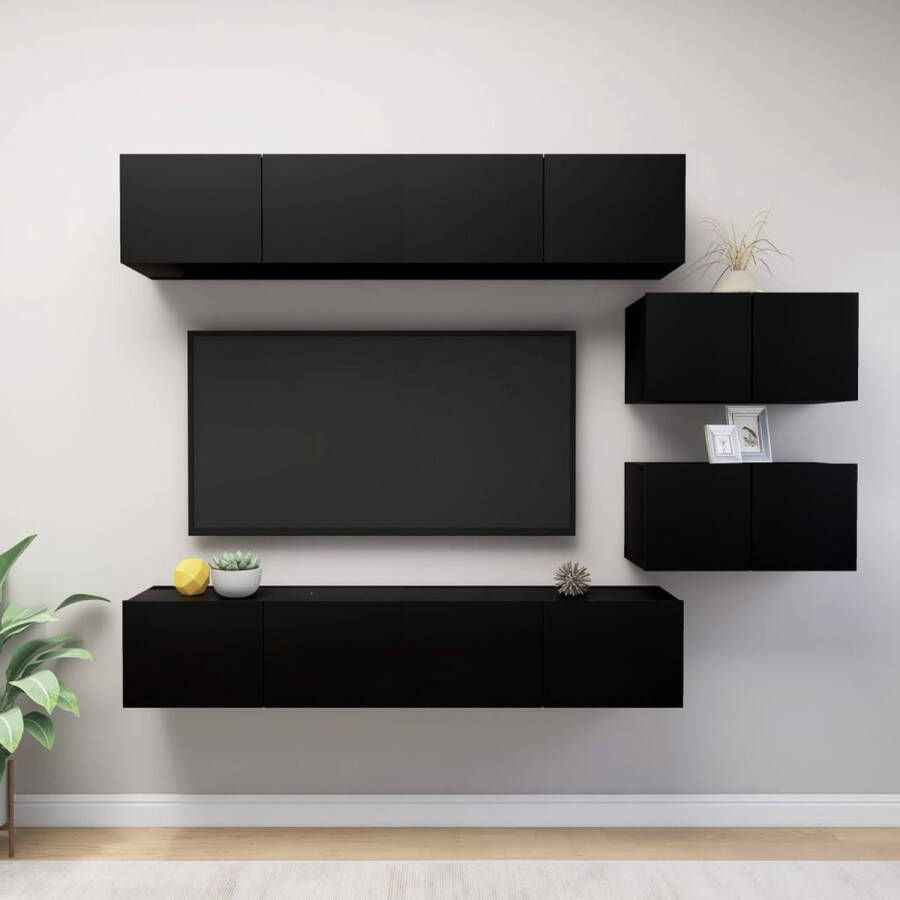 The Living Store tv-meubelset hangende tv-kasten materiaal- spaanplaat kleur- zwart montage vereist - Foto 2