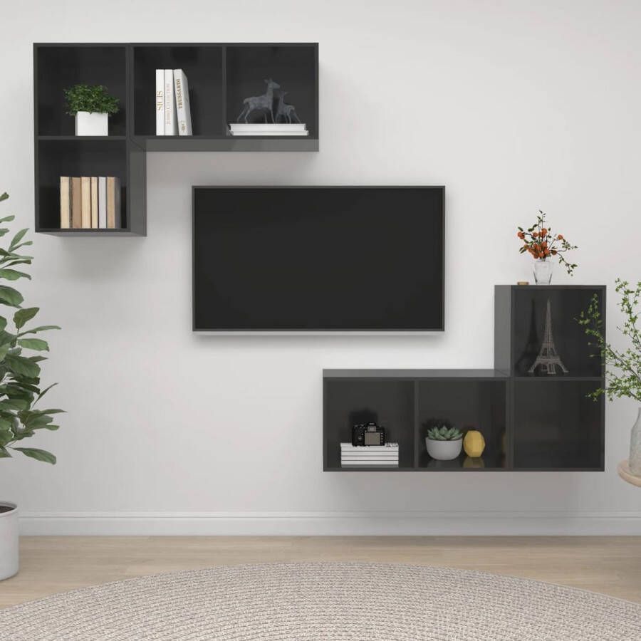 The Living Store Tv-meubelset Hoogglans grijs 37 x 37 x 72 cm 4 stuks - Foto 2