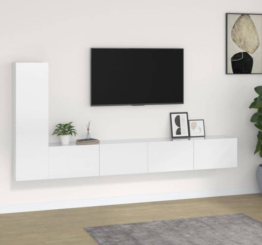 The Living Store TV-meubelset Hoogglans wit 2x 100x30x30 cm + 1x 30.5x30x110 cm - Foto 2