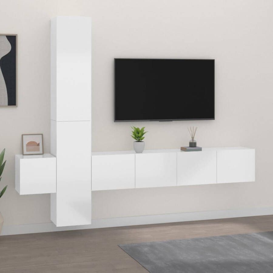 The Living Store TV-Meubelset Hoogglans wit 2x 80x30x30 cm 2x 30.5x30x90 cm 1x 30.5x30x30 cm - Foto 2