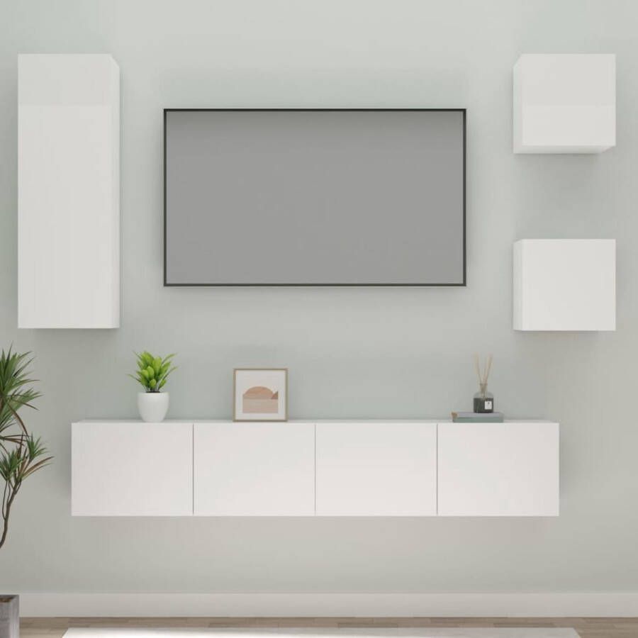 The Living Store TV-meubelset Hoogglans wit 2x30.5x30 cm 1x30.5x30x90 cm 2x80x30x30 cm - Foto 2