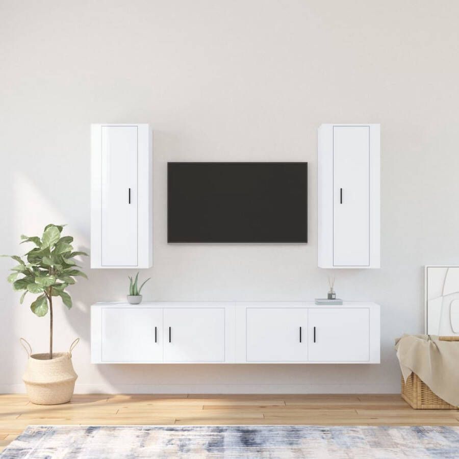 The Living Store TV-meubelset Hoogglans wit 40 x 34.5 x 100 cm Bewerkt hout - Foto 2