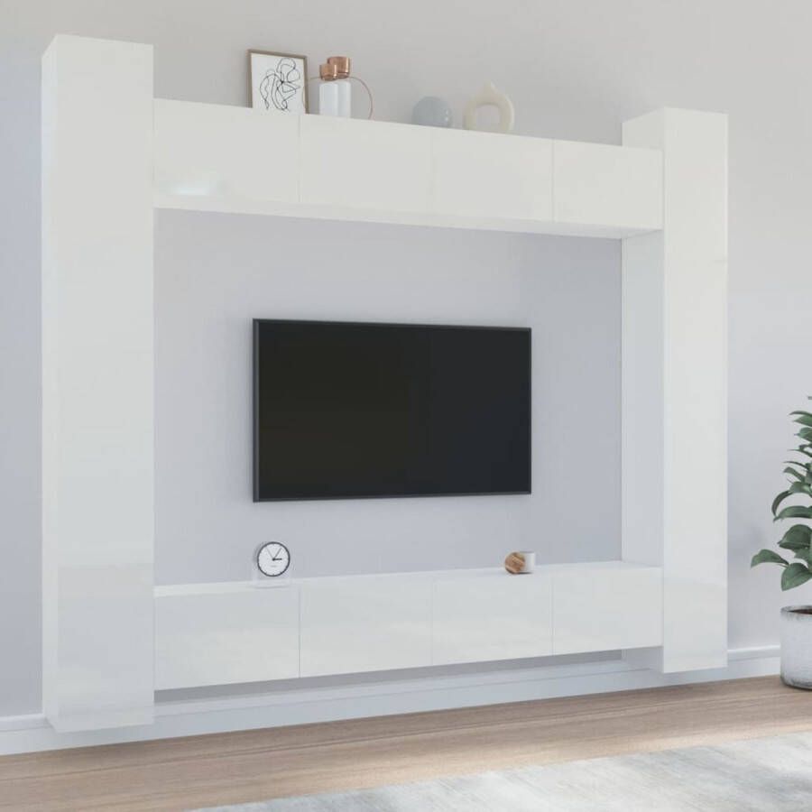 The Living Store TV-meubelset Hoogglans wit 4x 100x30x30cm 4x 30.5x30x110cm - Foto 2