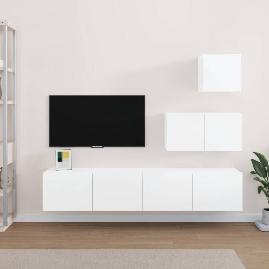 The Living Store TV-meubelset Hoogglans wit Bewerkt hout 30.5 x 30 x 30 cm 60 x 30 x 30 cm 80 x 30 x 30 cm - Foto 2
