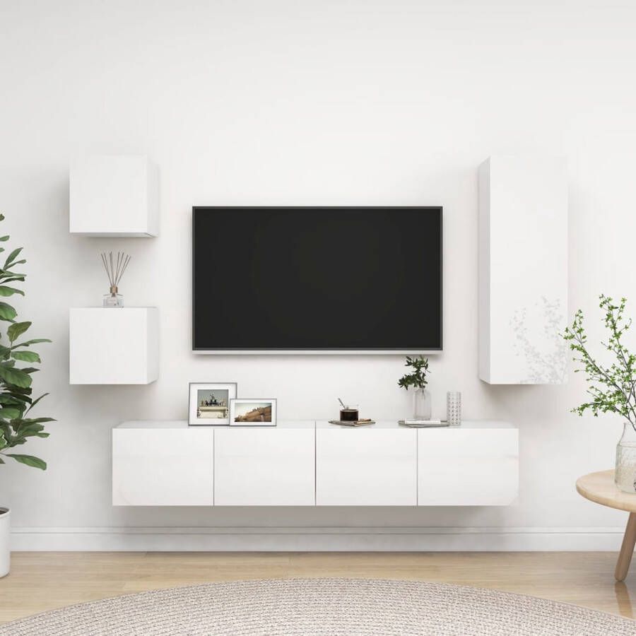 The Living Store Tv-meubelset hoogglans wit Materiaal- spaanplaat Montage vereist Afmetingen- 30.5 x 30 x 90 cm- 80 x 30 x 30 cm- 30.5 x 30 x 30 cm - Foto 2