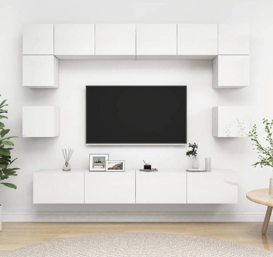 The Living Store TV-meubelset hoogglans wit spaanplaat 100x30x30 80x30x30 60x30x30 30.5x30x30 cm - Foto 2