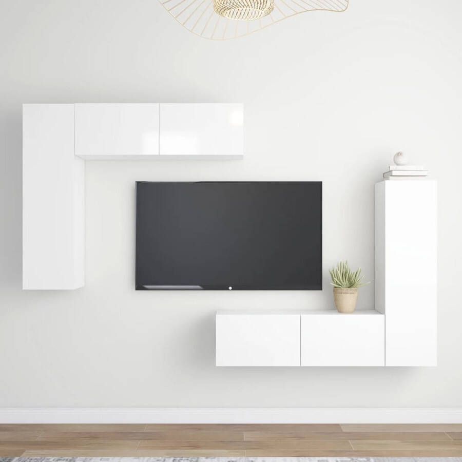 The Living Store Tv-meubelset Hoogglans wit Spaanplaat 2x 30.5 x 30 x 110 cm 2x 100 x 30 x 30 cm - Foto 2