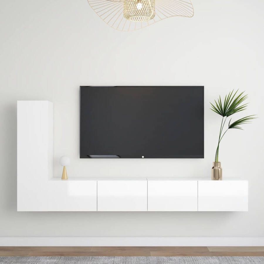 The Living Store Tv-meubelset Hoogglans wit Spaanplaat 30.5 x 30 x 110 cm 100 x 30 x 30 cm - Foto 2