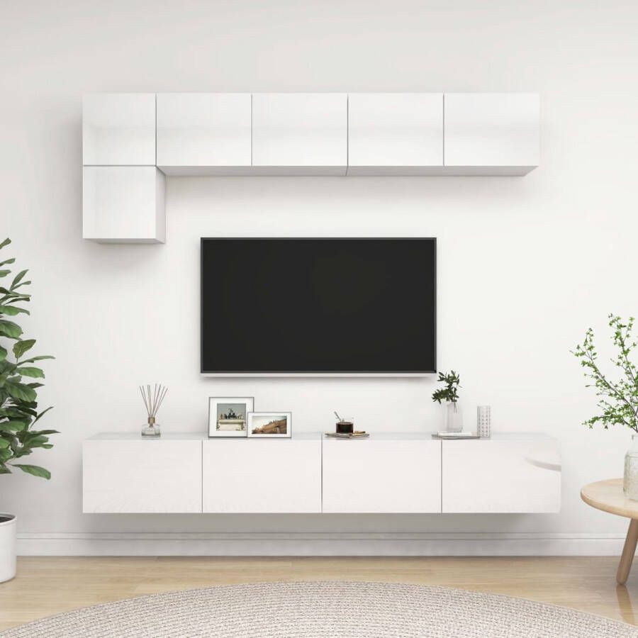The Living Store TV-meubelset Hoogglans wit Spaanplaat 60x30x30 cm (BxDxH) Televisiemeubel - Foto 2