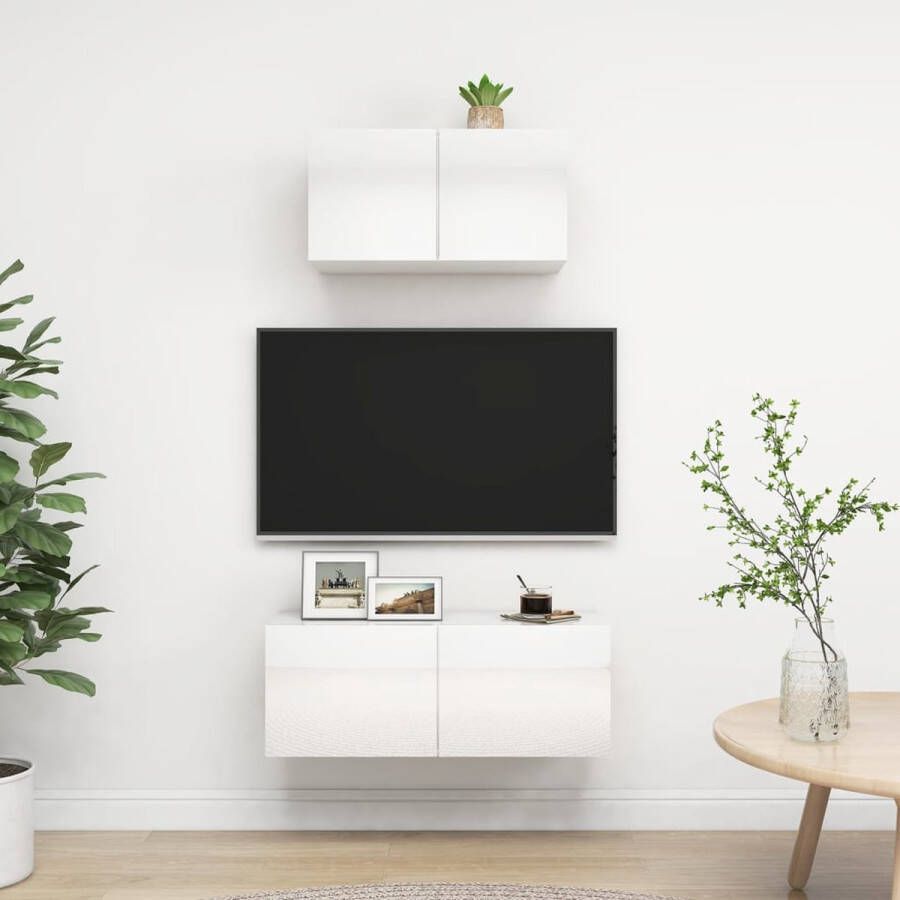 The Living Store Tv-meubelset Hoogglans wit Spaanplaat Montage vereist 60x30x30 cm 80x30x30 cm - Foto 2