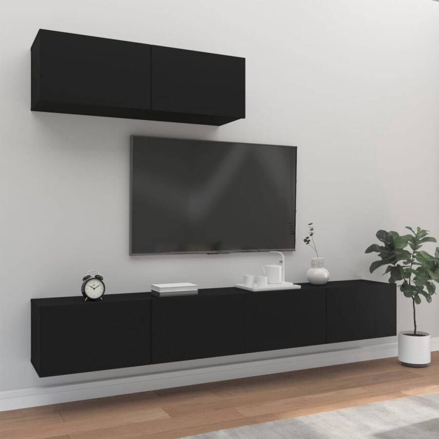 The Living Store Tv-meubelset hout 100 x 30 x 30 cm zwart 3 stuks - Foto 2