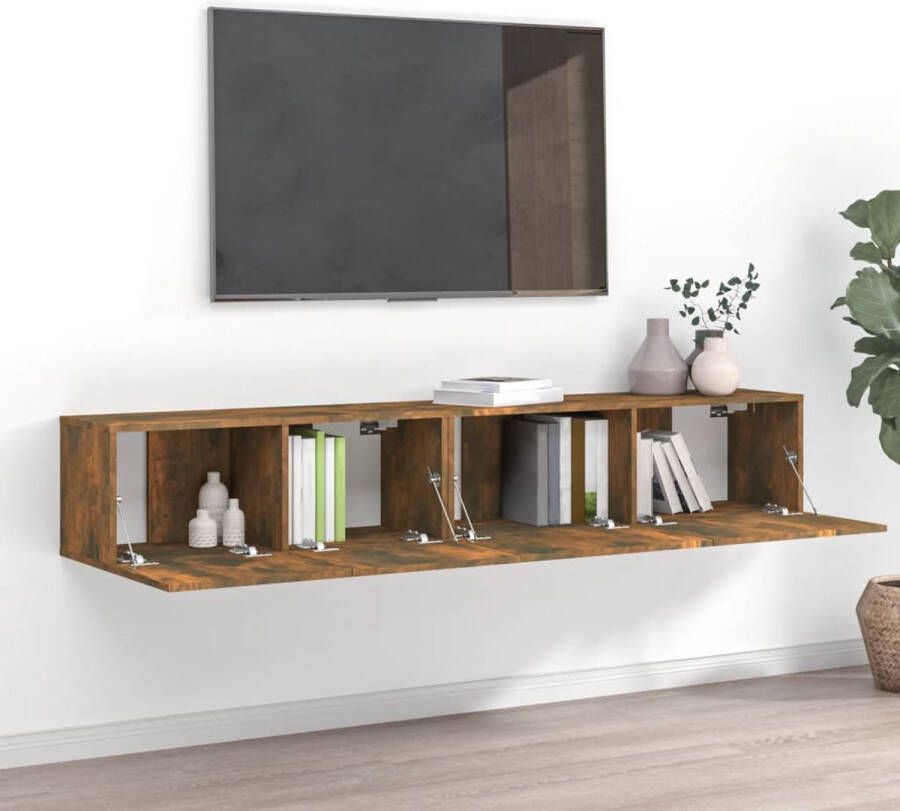 The Living Store TV-meubelset Hout 100x30x30cm en 80x30x30cm Gerookt eiken - Foto 2
