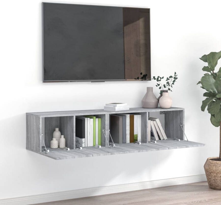 The Living Store TV-meubelset hout veel opbergruimte moderne stijl grijs sonoma eiken - Foto 2