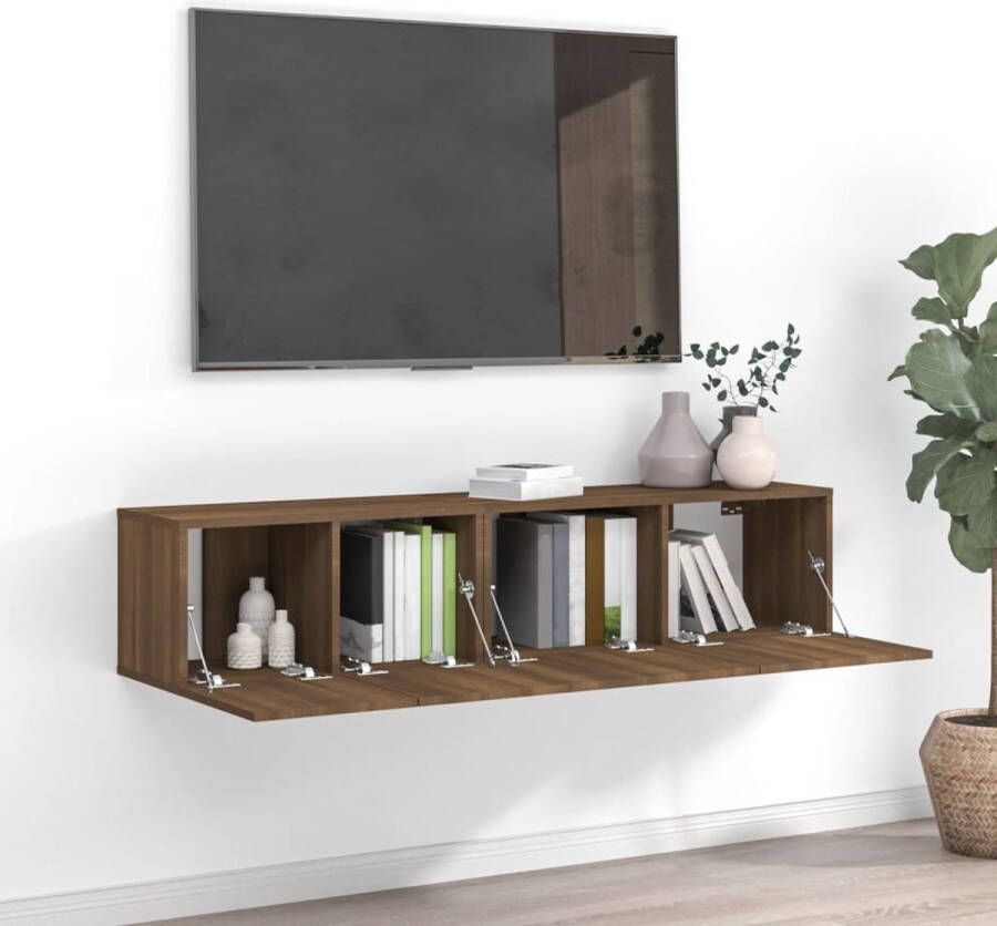 The Living Store TV-meubelset Houten Hangende tv-kast 60 x 30 x 30 cm Bruineiken - Foto 2