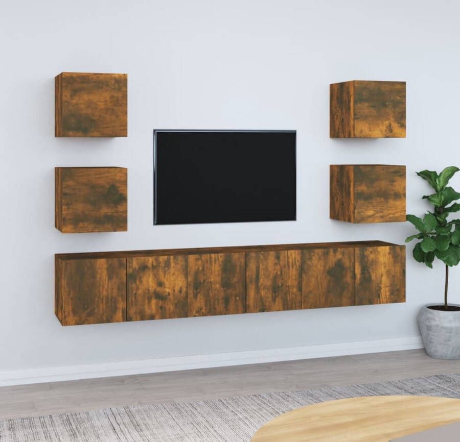 The Living Store TV-meubelset in gerookt eiken 3x 60x30x30 cm 4x 30.5x30x30 cm - Foto 2