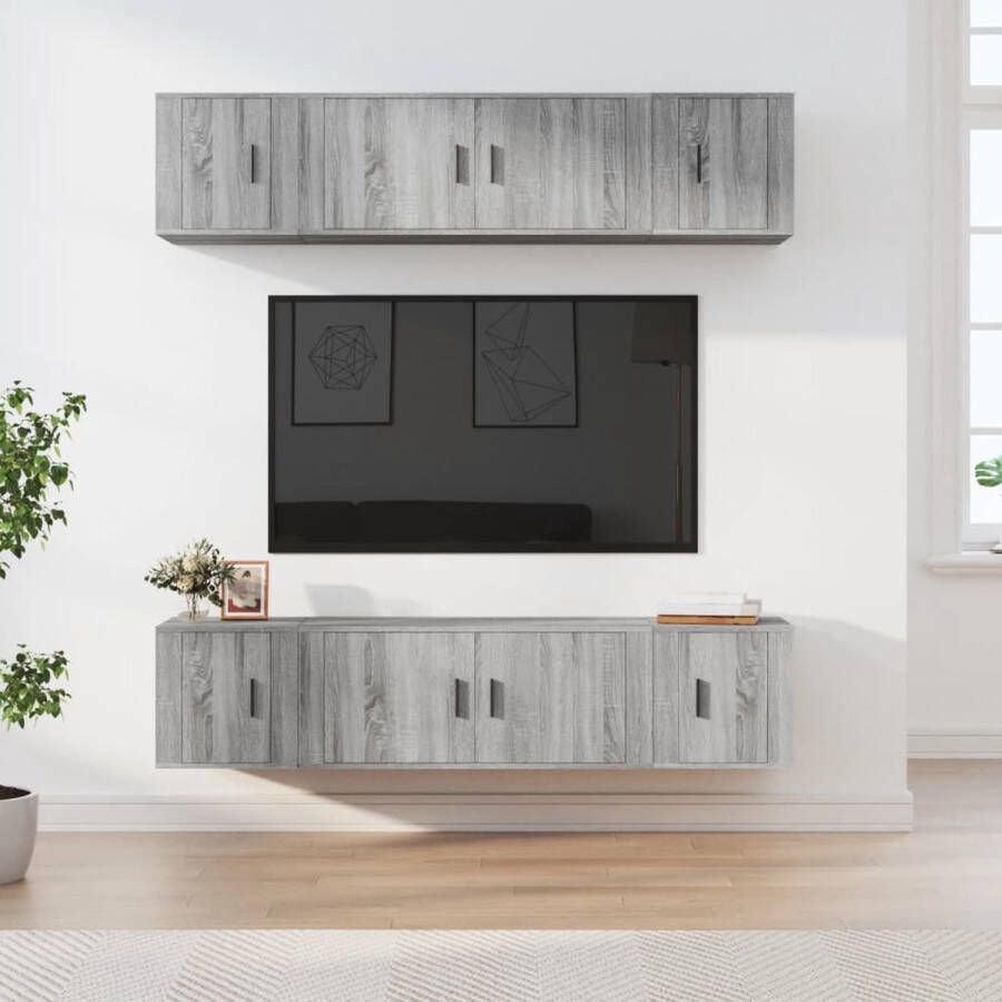 The Living Store TV-Meubelset Klassiek 6-delige set Grijs Sonoma Eiken 100 x 34.5 x 40 cm - Foto 2