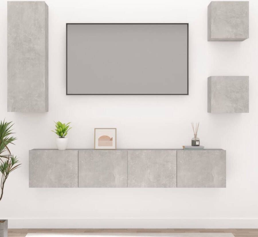 The Living Store TV-meubelset Betongrijs 2x30.5x30x30 cm + 1x30.5x30x90 cm + 2x80x30x30 cm - Foto 2