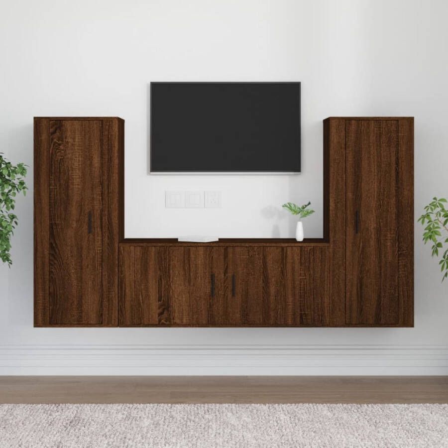 The Living Store Tv-meubelset Klassiek Bewerkt hout 2x 40x34.5x100cm 1x 100x34.5x40cm Bruineiken - Foto 2