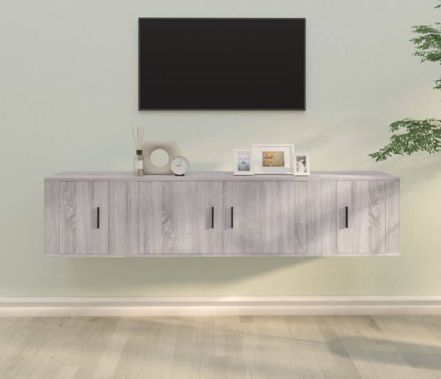 The Living Store Tv-meubelset Klassiek design Bewerkt hout Grijs sonoma eiken 100x34.5x40cm Voldoende opbergruimte - Foto 2