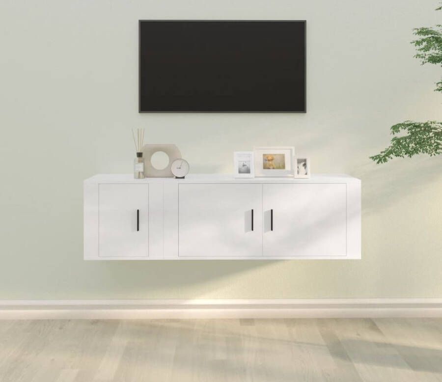 The Living Store Tv-meubelset klassiek design bewerkt hout wandmontage wit 100 x 34.5 x 40 cm en 40 x 34.5 x 40 cm - Foto 2