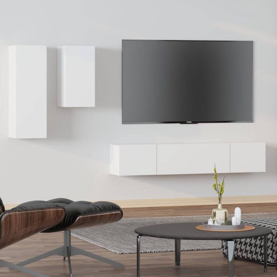 The Living Store TV-meubelset klassiek design opbergruimte wandgemonteerd wit bewerkt hout 30.5 x 30 x 90 cm 30.5 x 30 x 60 cm 80 x 30 x 30 cm - Foto 2