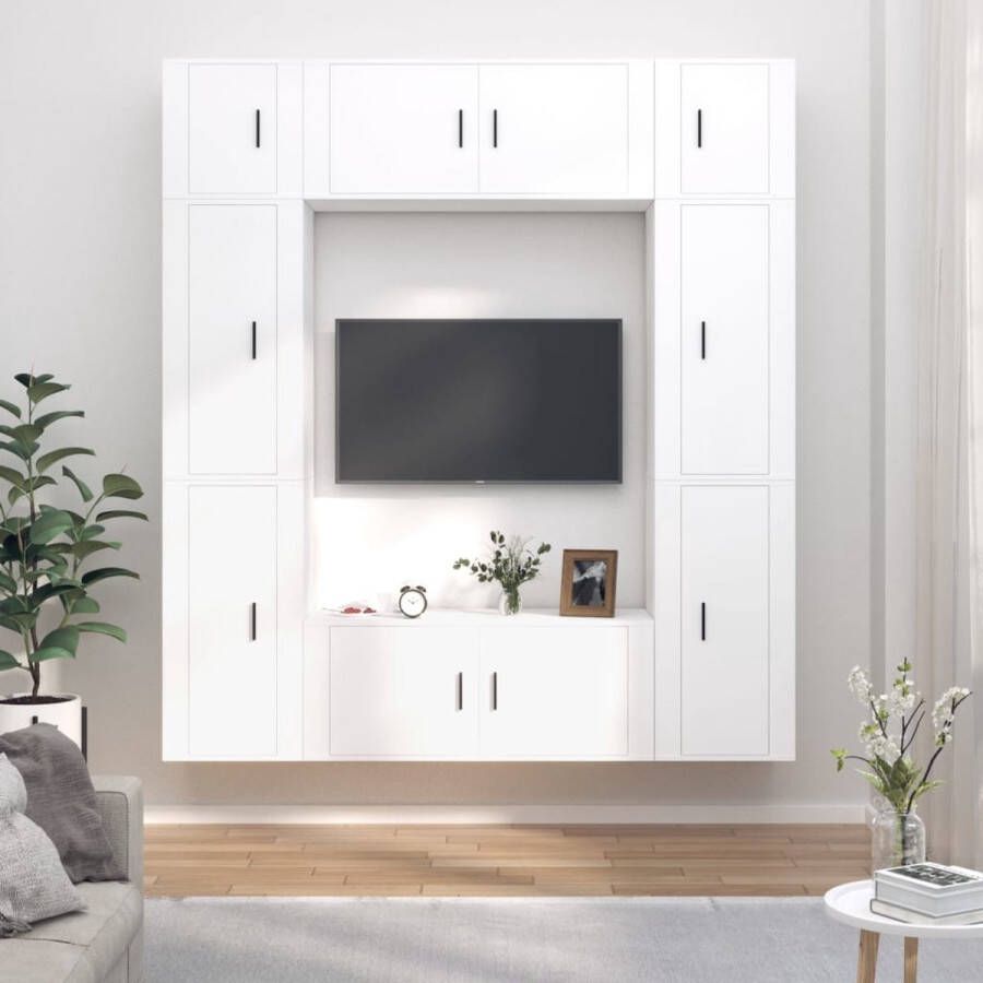 The Living Store TV-meubelset Klassiek design Voldoende opbergruimte Wandgemonteerd Kleur- wit Materiaal- bewerkt hout - Foto 2