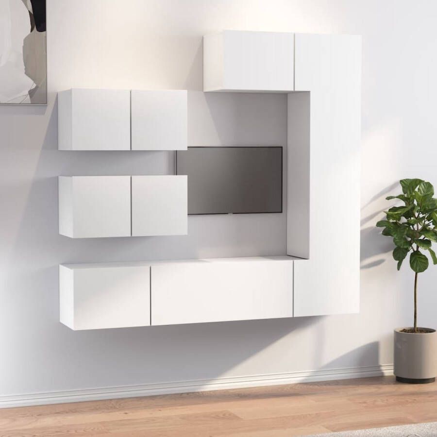 The Living Store TV-meubelset klassiek design voldoende opbergruimte wandgemonteerd wit bewerkt hout 3x 80x30x30cm + 1x 30.5x30x90cm + 2x 60x30x30cm - Foto 2
