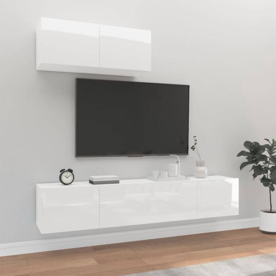 The Living Store TV-meubelset Klassiek design Wandgemonteerd Hoogglans wit 80x30x30cm Set van 3 - Foto 2