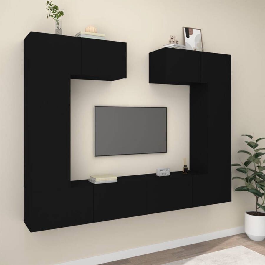 The Living Store TV-meubelset Klassiek design Wandgemonteerd Zwart 80x30x30 cm 30.5x30x90 cm 100x30x30 cm - Foto 2