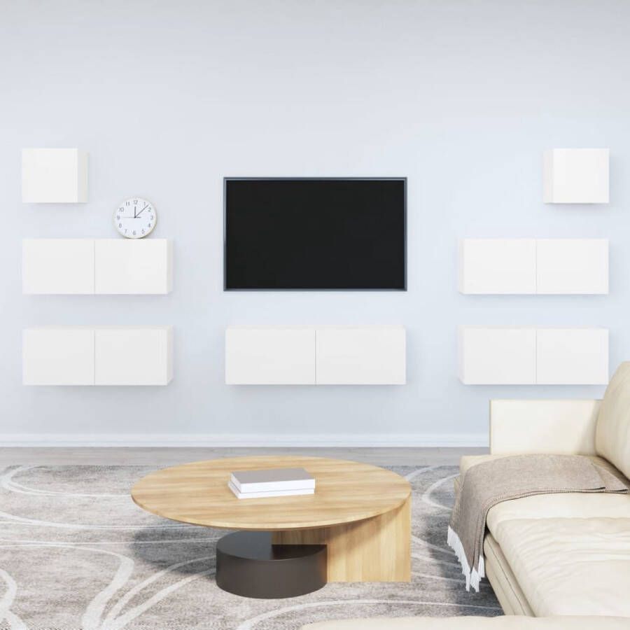 The Living Store TV-meubelset Klassiek wandgemonteerd Hoogglans wit 80x30x30cm 100x30x30cm 30.5x30x30cm - Foto 2