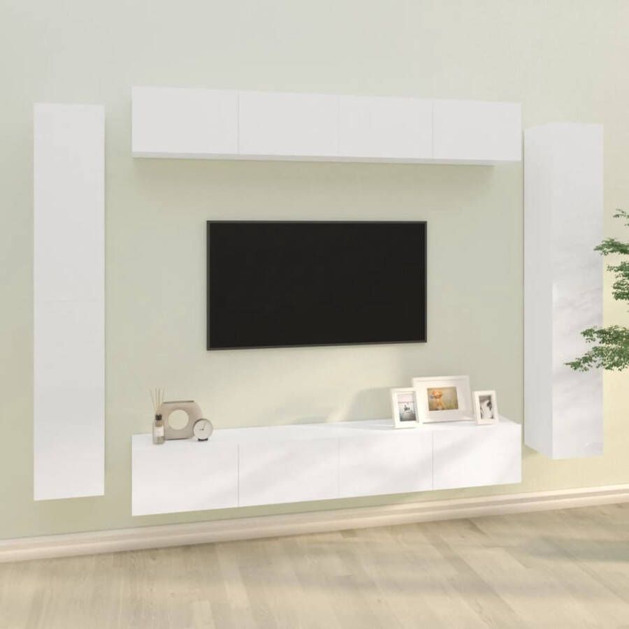 The Living Store TV-meubelset Klassiek Hout Hoogglans wit 4x 100x30x30 cm 4x 30.5x30x90 cm - Foto 2