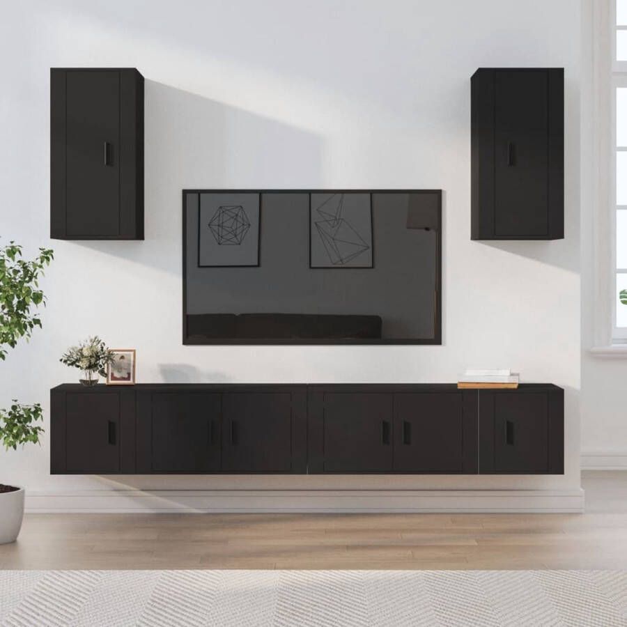The Living Store Tv-meubelset klassiek hout zwart 80x34.5x40 cm en 40x34.5x40 cm en 40x34.5x80 cm wandgemonteerd - Foto 2