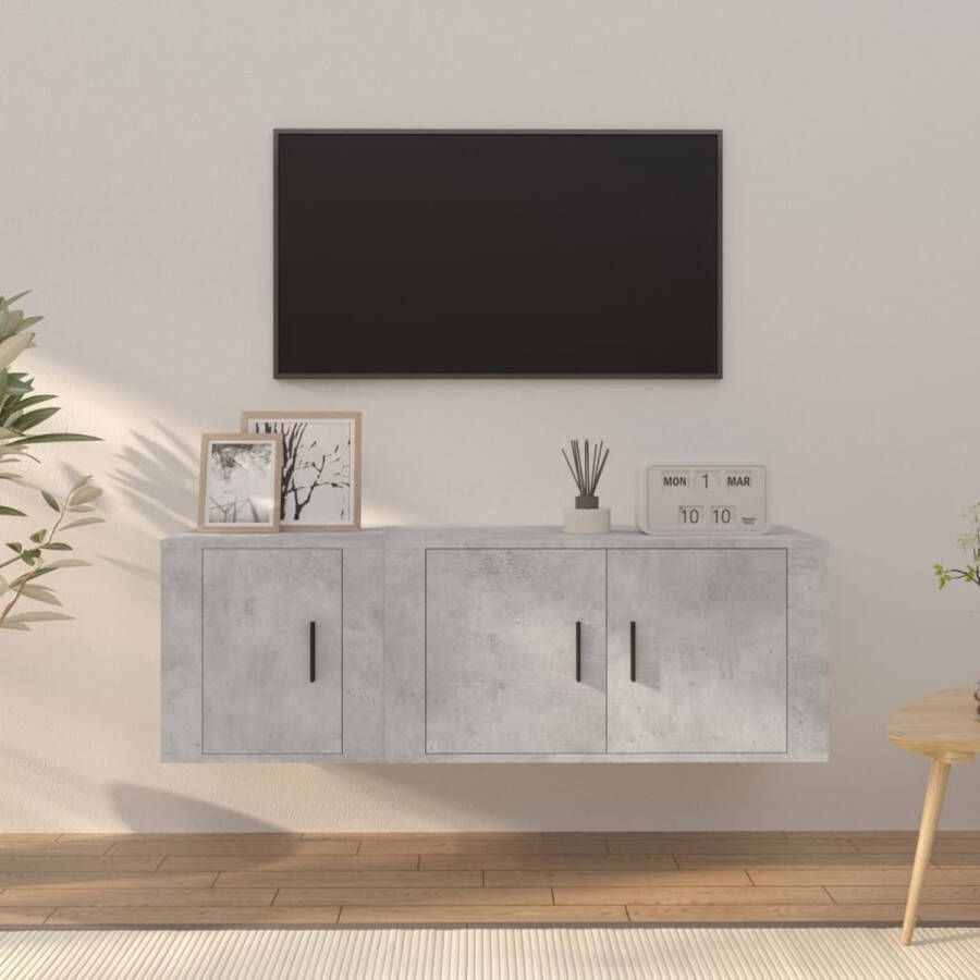 The Living Store TV-meubelset Klassiek Meubels 80x34.5x40cm + 40x34.5x40cm Betongrijs - Foto 2