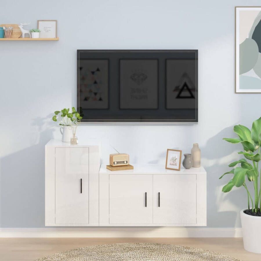 The Living Store Tv-meubelset Klassiek ontwerp Stevig bewerkt hout Voldoende opbergruimte Wandgemonteerde functie Hoogglans wit 80x34.5x40 cm 40x34.5x60 cm - Foto 2