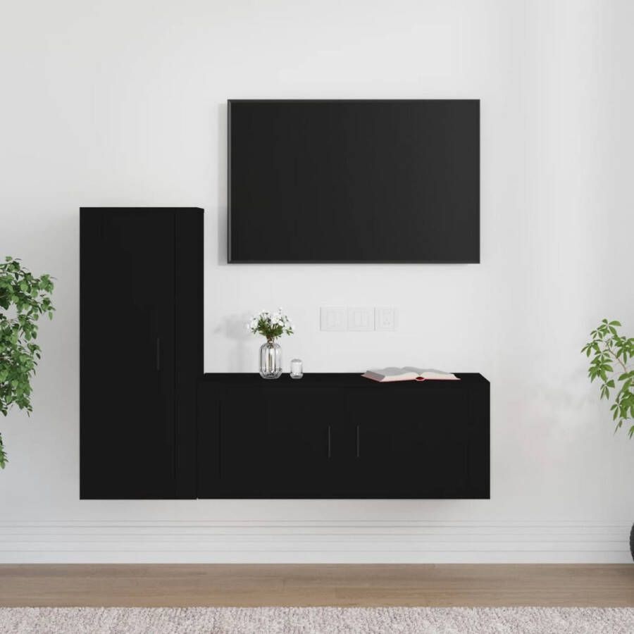 The Living Store TV-meubelset Klassiek ontwerp Wandgemonteerd Zwart Hoge kwaliteit hout Voldoende opbergruimte - Foto 2