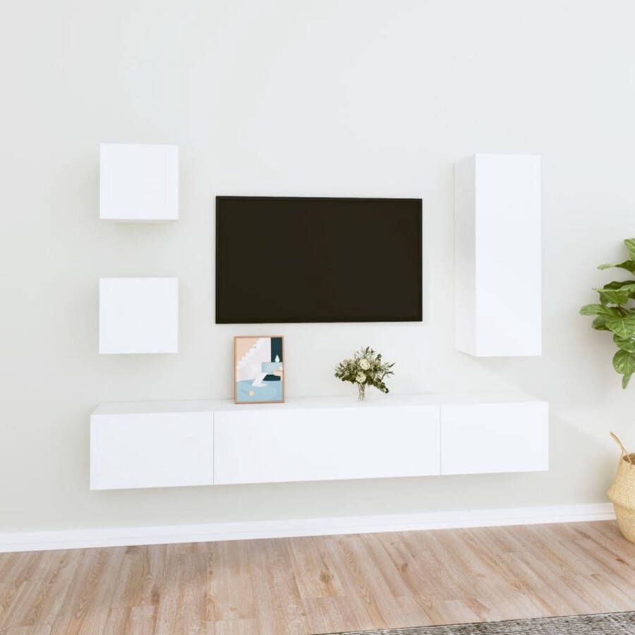 The Living Store TV-meubelset Klassiek Televisiekastenset 30.5x30x30 cm 30.5x30x90 cm 80x30x30 cm Wit - Foto 2