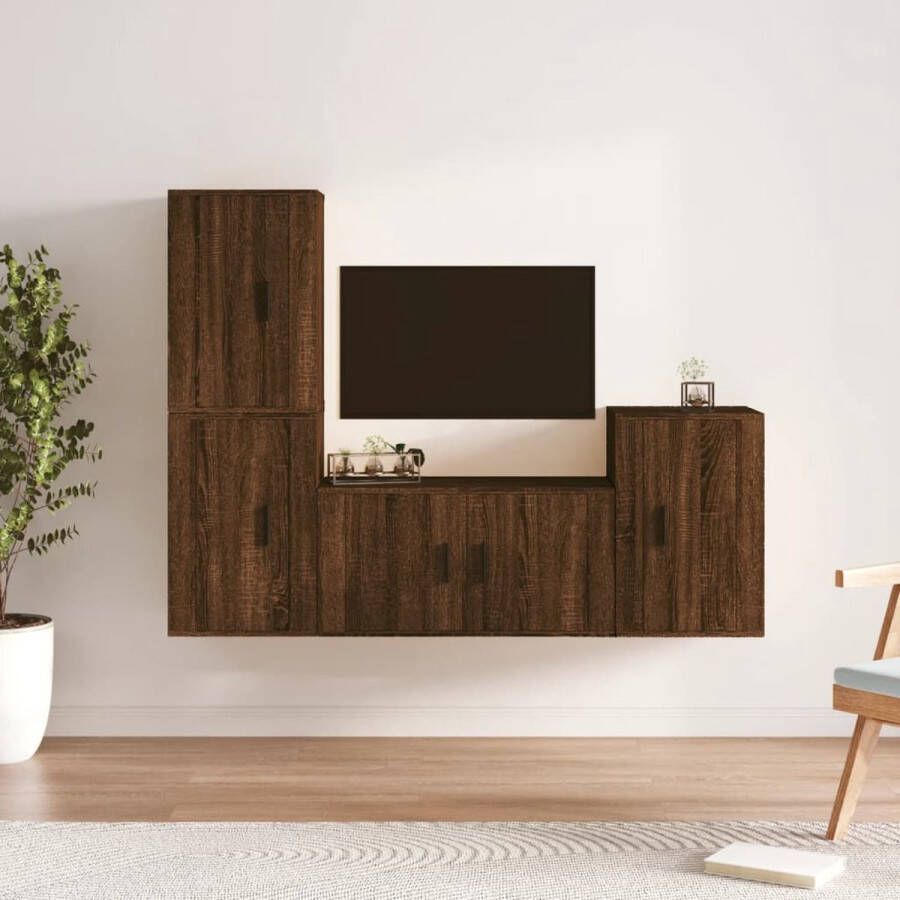 The Living Store TV-meubelset klassiek televisiekastenset 80 x 34.5 x 40 cm Ken- bruineiken Materiaal- bewerkt hout - Foto 2