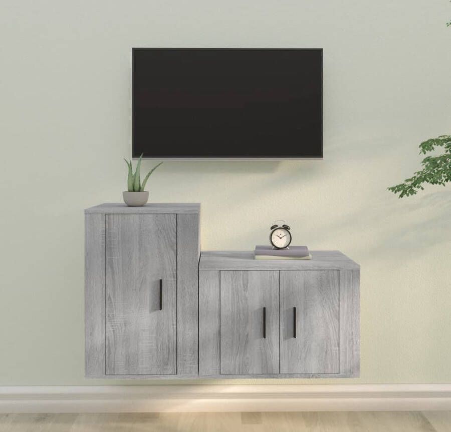 The Living Store TV-meubelset Klassiek Wandgemonteerd Grijs Sonoma Eiken 57 x 34.5 x 40 cm 40 x 34.5 x 60 cm Hoogwaardig Materiaal - Foto 2