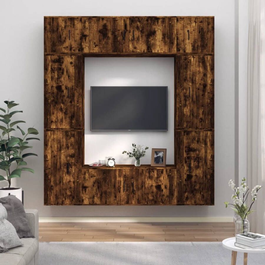 The Living Store TV-meubelset Klassieke televisiekast Gerookt eiken Levering bevat- 2x 100x34.5x40 cm 4x 40x34.5x80 cm 2x 40x34.5x40 cm - Foto 2